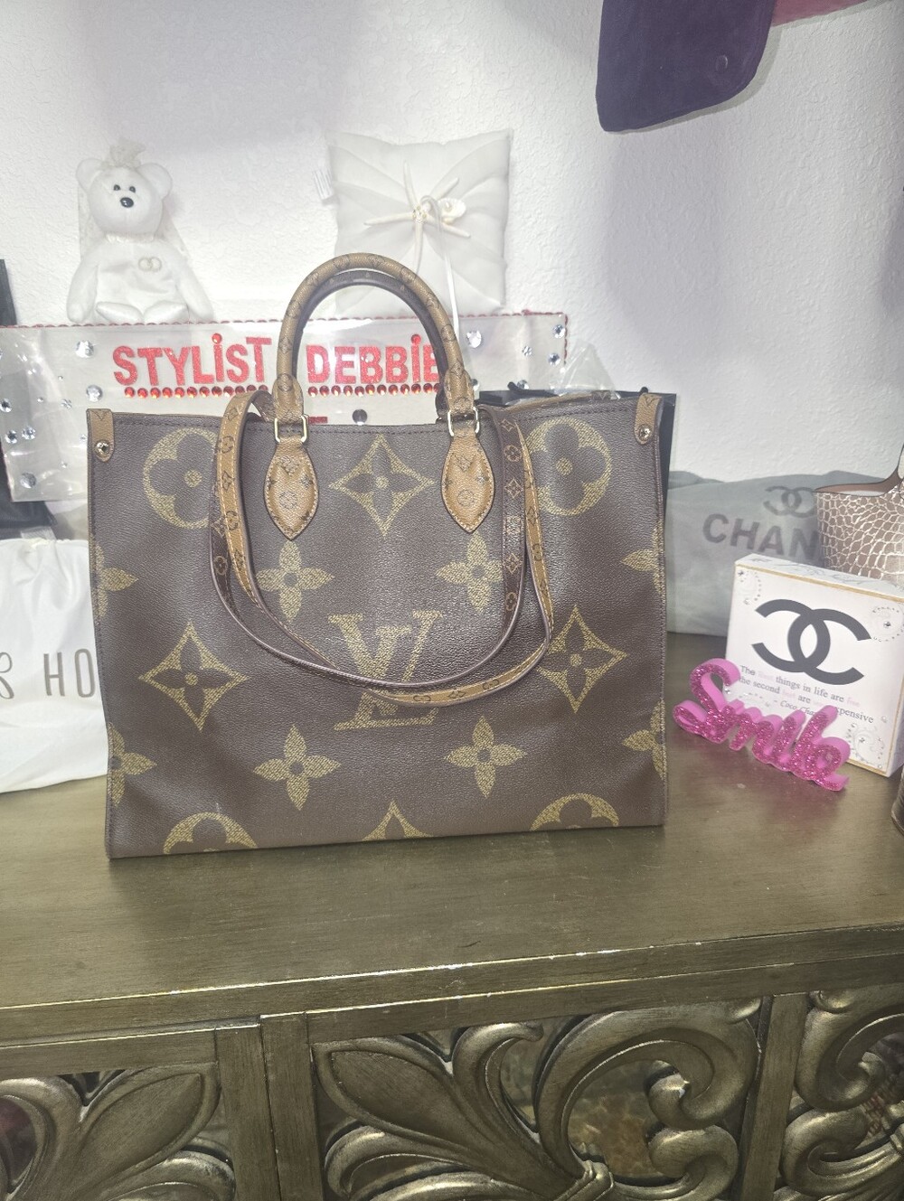 LV Monogram Canvas Shopper Tote in Brown